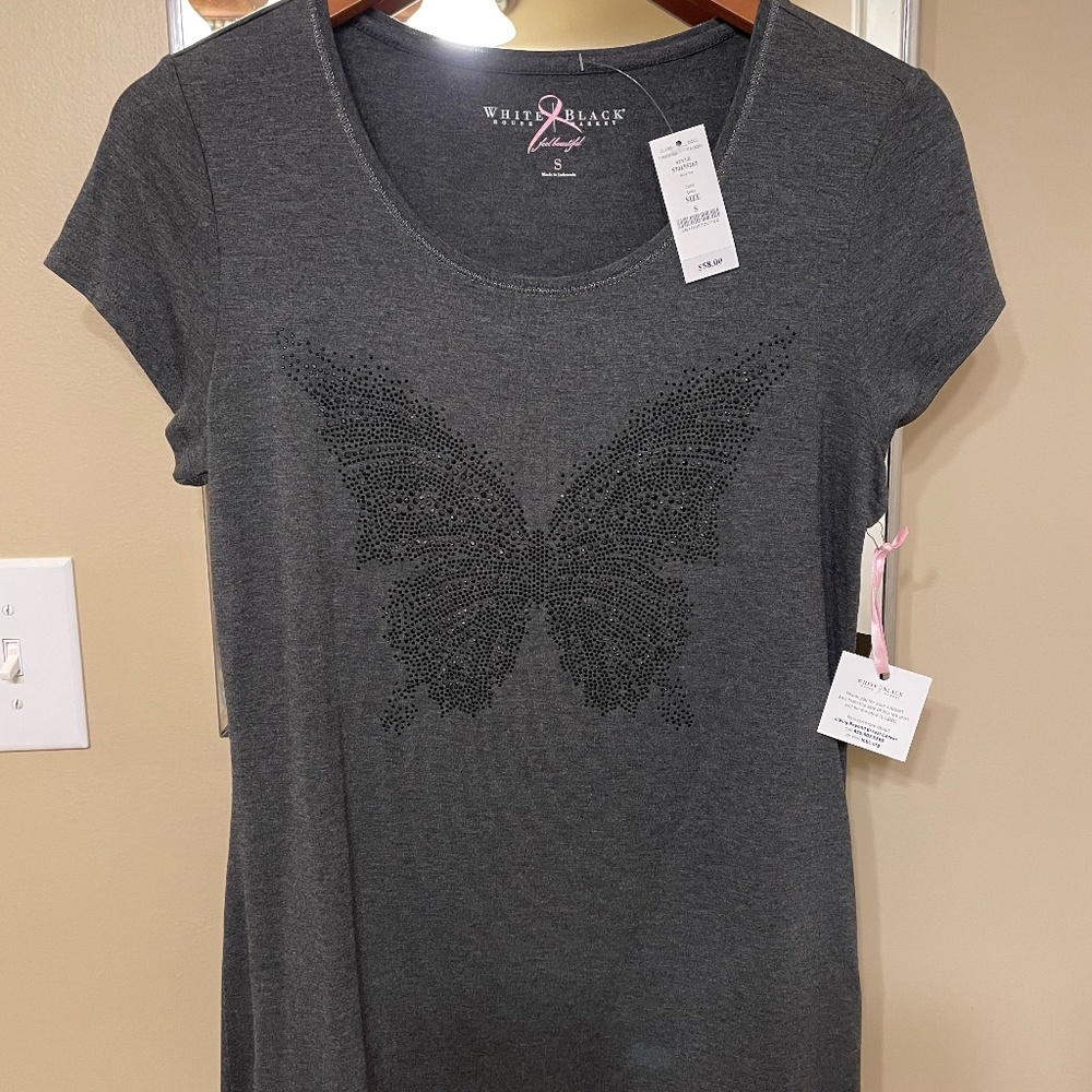 NWT Gray Beaded Butterfly Top WHBM Size S